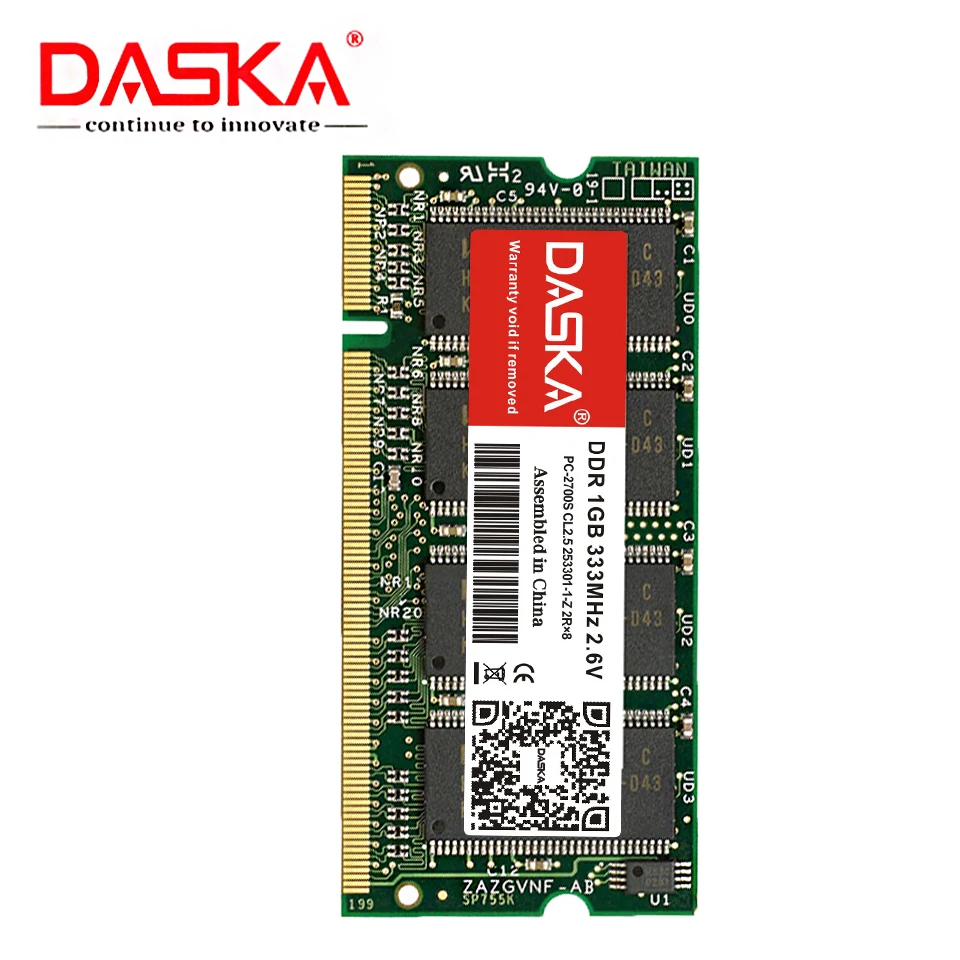 DASKA Laptop Speicher DDR 1GB 333MHz PC2700 400MHz PC3200 200Pin DDR 1GB CL3 CL2.5 2,6 V SO-DIMM Laptops RAMs Lebenslange Garantie DASKA Laptop Speicher DDR 1GB 333MHz PC2700 400MHz PC3200 200Pin DDR 1GB CL3 CL2.5 2,6 V SO-DIMM Laptops RAMs Lebenslange Garantie