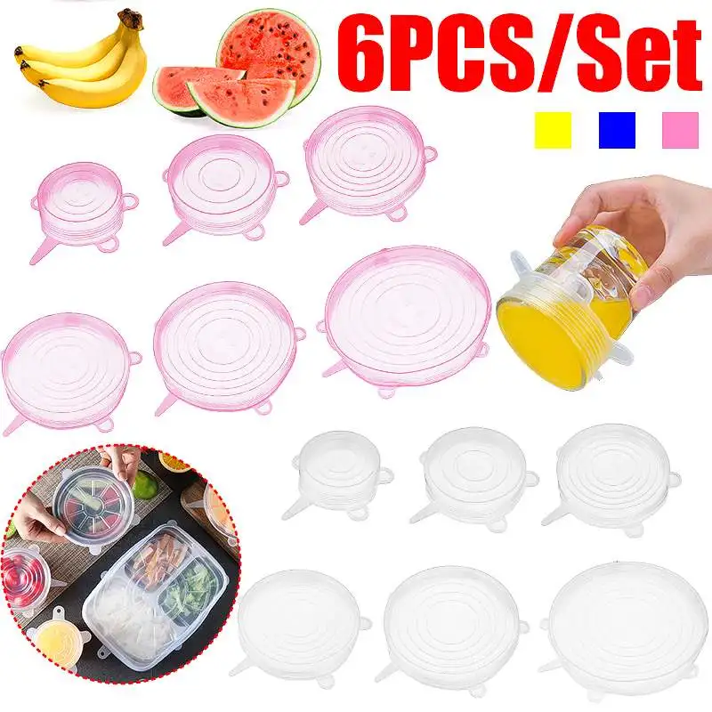 

6pcs Silicone Reusable Stretch Lids Universals Lid Food Fruit Wrap Bowl Pot Silicone Lids Cover Pan Cooking Kitchen Tools Gadget