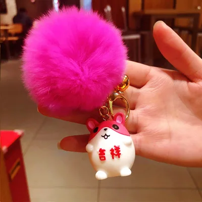 TY-309 Модный год крысы Золотая Пряжка Hairball ПВХ счастливый брелок с мышью Pom Подвеска Аксессуары автомобильный брелок кольцо сумка Подвески - Цвет: TY-309