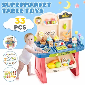 

33 Pcs Supermarket Toy Set DIY Funny Mini House Play Educational Non Toxic Pretend Game Gifts Ice Cream Simulation Children