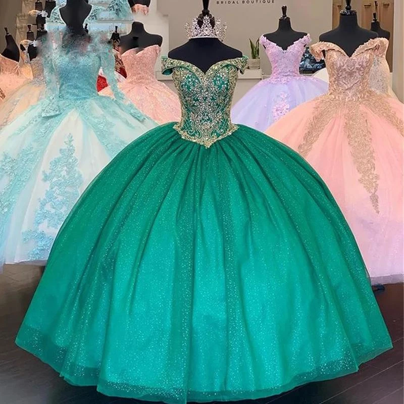 Vestidos sexys de quinceañera verde esmeralda, sin hombros, lentejuelas  brillantes, vestido de baile de princesa, vestido de chica para 15 años|Vestidos  de quinceañera| - AliExpress