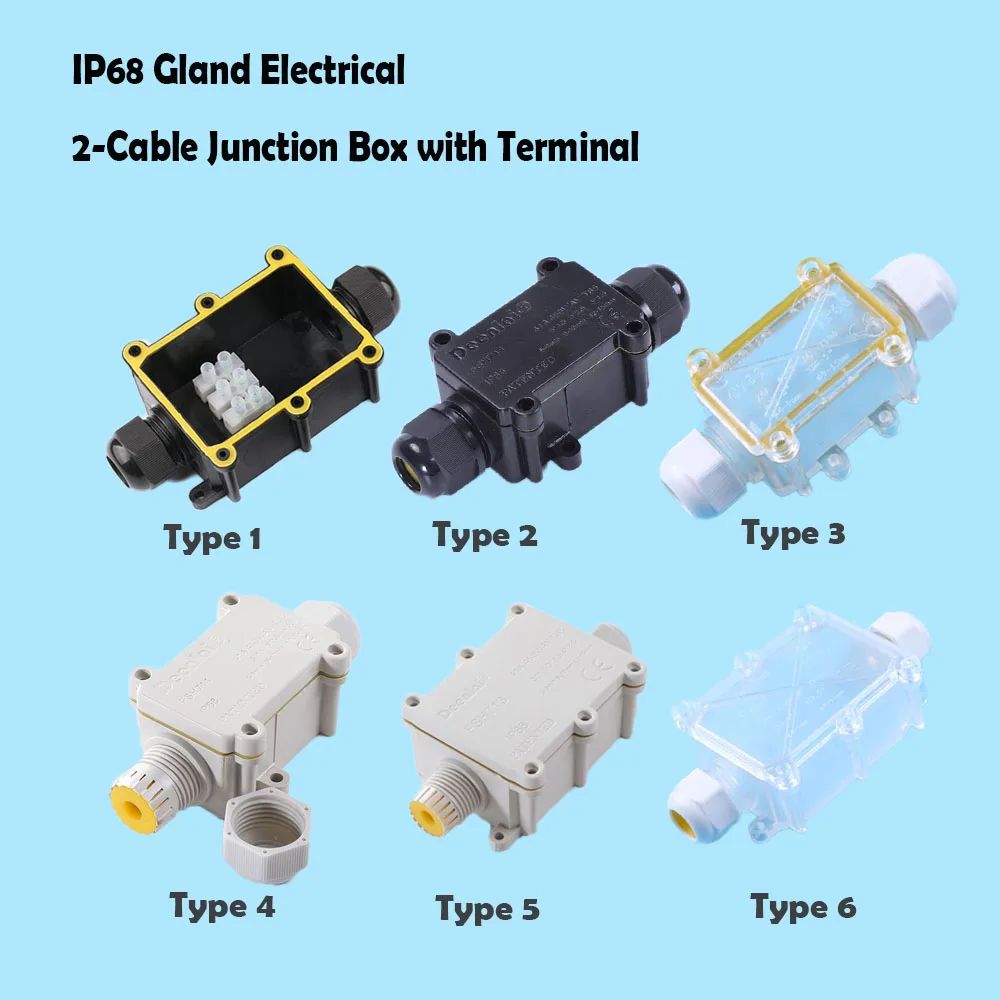 IP68 Водонепроницаемый черный прозрачный Пластик кабель провода Разъем Железы электрическая 2-кабель распределительная коробка с терминала