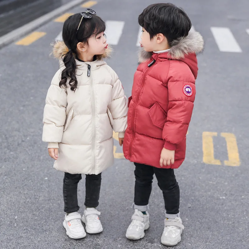 

2019 Autumn Winter Boys Jackets Fur Collar Baby Girls Coat Cotton Casual Children Hooded Outwear Girls Winter Jackets