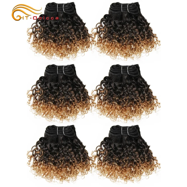 6Pcs/Lot Peruvian Curly Bundles Jerry Curl Double Drawn Human Hair Remy Funmi Hair T1B 30 99J Colored Hair Extension Htonicca T1B 27