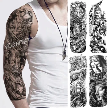 

Large Arm Sleeve Tattoo Dragon Buddha Prajna Waterproof Temporary Fake Tatoo Sticker Skull Japanese Men Women Full Totem Tatto
