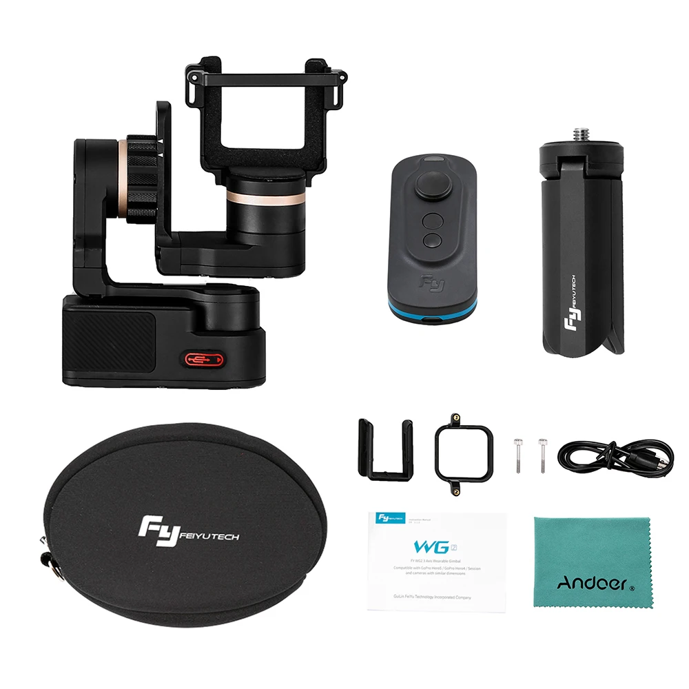 

FeiyuTech WG2 3-Axis Wearable Gimbal +Smart Gimbal Remote Controller +Mini Tripod+Cleaning Cloth for GoPro Xiaomi Action Cameras