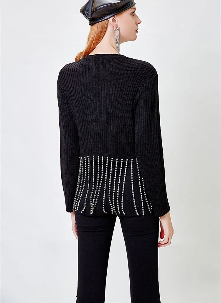 WHITNEY WANG осень мода уличная Bling Dimaonds бахрома женский кардиган джемпер sueter mujer invierno