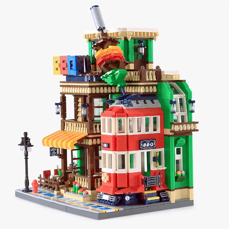 

1922pcs city Architecture tram BBQ restaurant building blocks model compatible legoed assemble educational toys gifts for kids