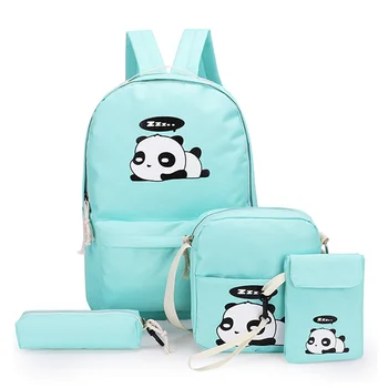 

4pcs/Set Panda Printed Cute Canvas School Backpack For Boys Girls Teenagers Laptop Backpack Women Bagpack Pencil Case Hand Bags