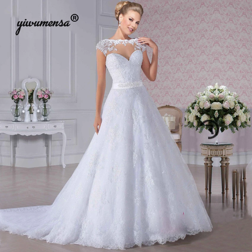 Robe De Mariee Sirene/свадебное платье с короткими рукавами, украшенное жемчугом, плюс размер, Кружевная аппликация для бального платья, свадебное платье es Vestido De Novia