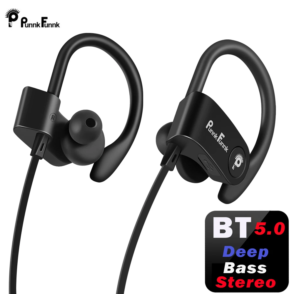 PunnkFunnk Bluetooth Headphones Wireless Earphone bluetooth 5 0 Sport Noise Canceling Deep Stereo earbuds Mic For iphone samsung