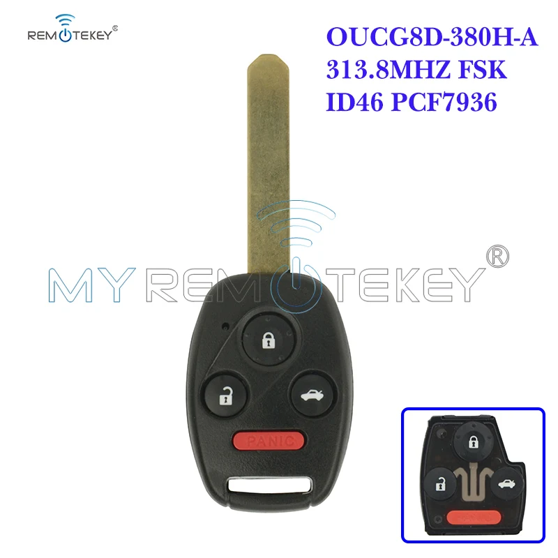 Remtekey Smart Remote Key 3Button With Panic For Honda Key OUCG8D-380H-A 313.8Mhz ID46 For Honda Accord 2003 2004 2005 2006 2007