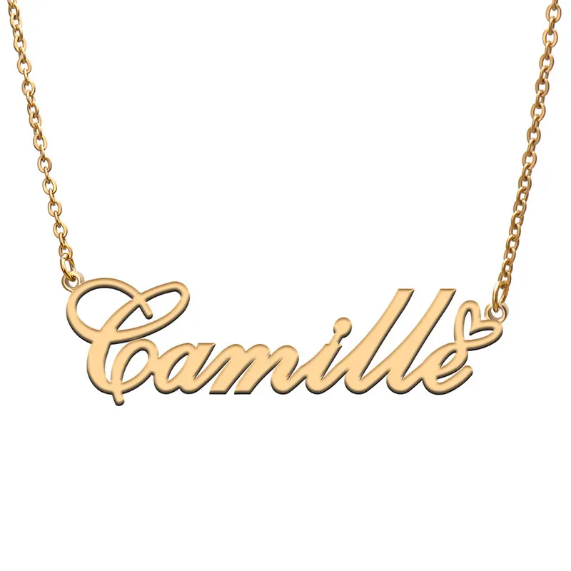 

Camille Name with Love Heart Necklace for Women Stainless Steel Jewelry Nameplate Pendant Femme Mother Child Girls Gift