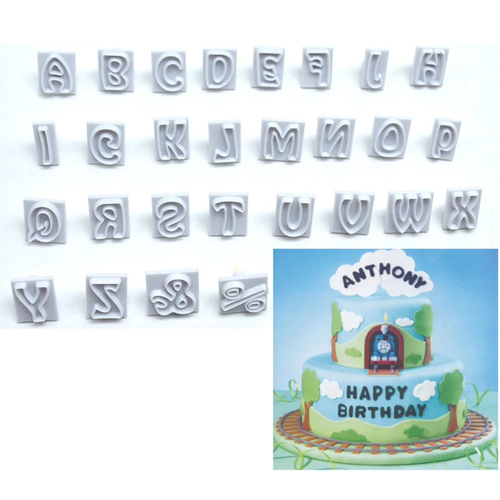 

64pcs English Alphabet Symbol Baking Cake Chocolate Decoration Word Handle Round Handle Biscuit Fondant Die-cut Baking Mold