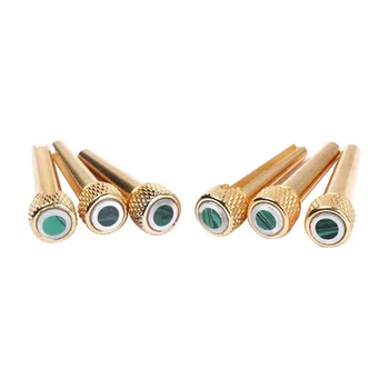 

6Pcs Acoustic Guitar Brass Bridge Pins, Golden With Faux Abalone Shell Malachite Decor Golden