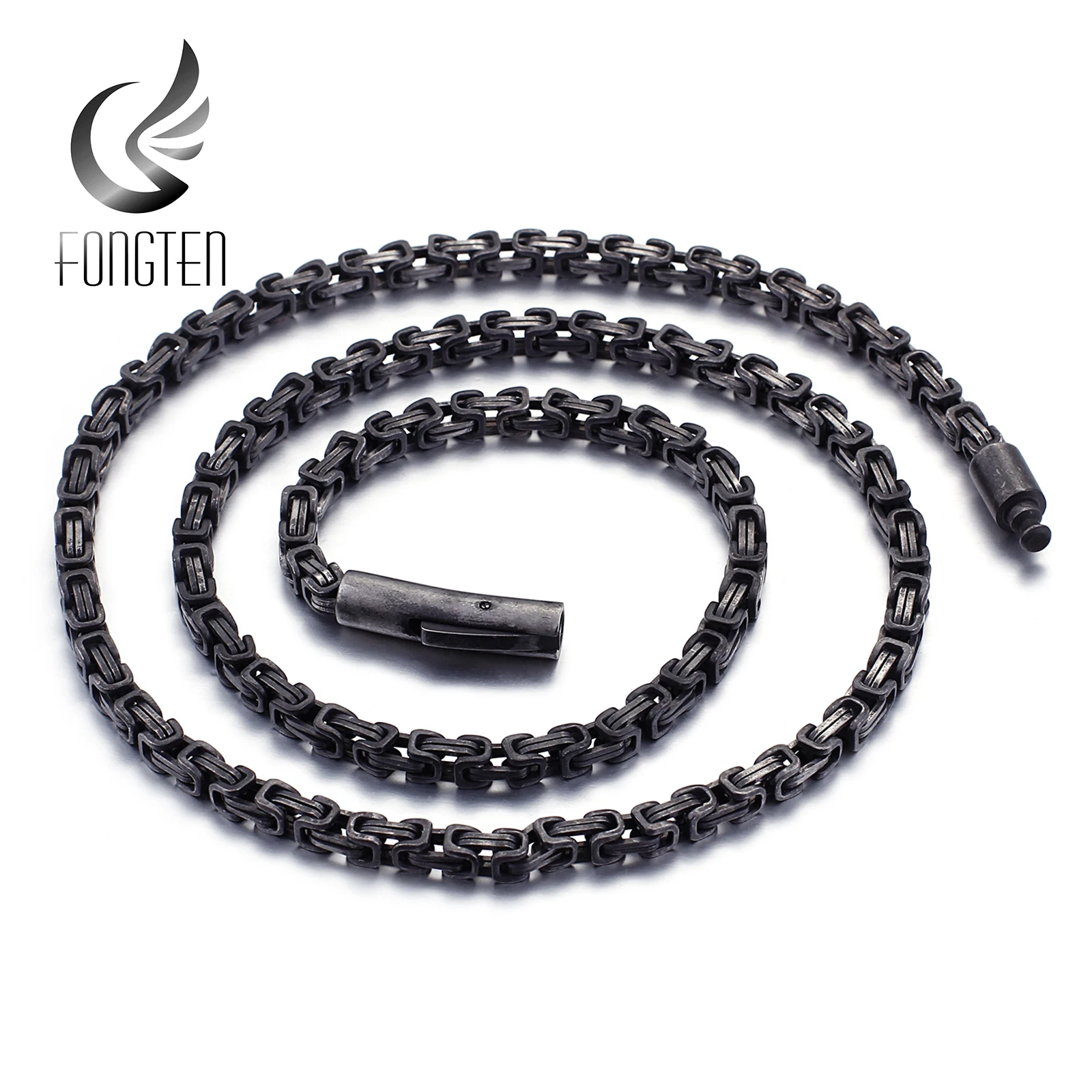 Fongten Vintage Collar Hip Hop Mens Necklace Punk Square Chains Stainless Steel Man Necklaces Fashion Jewelry