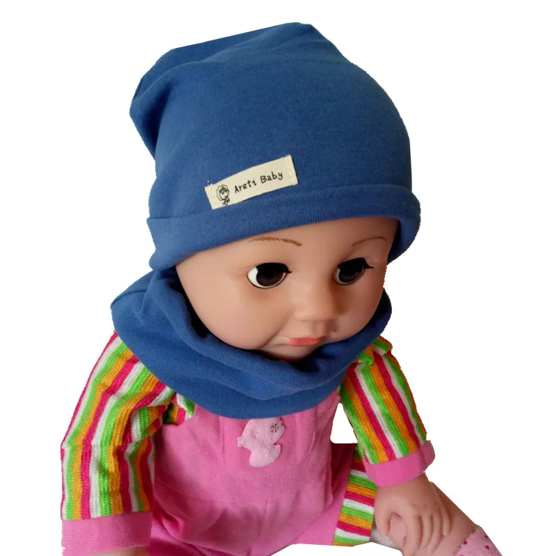 Autumn and Winter New Knit Collar Cap Suit Cotton Neckerchief Children Ring Scarf Hat 2 piece Baby Hats Set