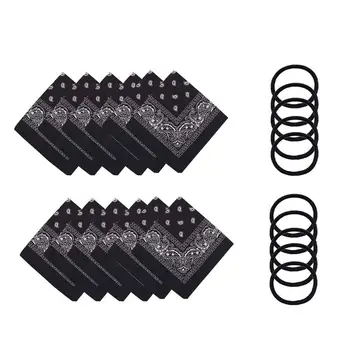 

22Pcs DIY Face Cover Face Towel Multiple Wearing Style 12Pcs Square Towel + 10Pcs Rubber Band Black Lady'S Headscarf