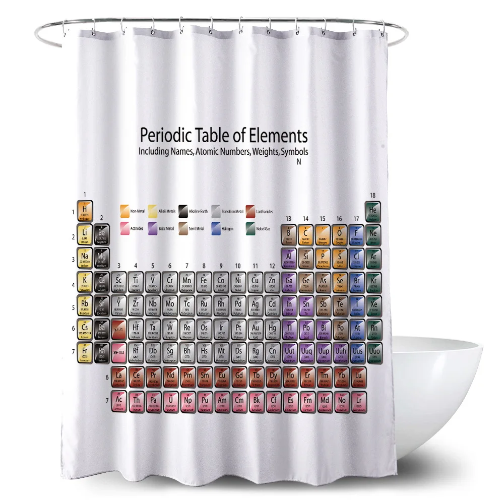 New Decorative Periodic Table Element Polyester Waterproof Shower Curtain Toilet Curtain Digital Printing Shower Cover Chemical