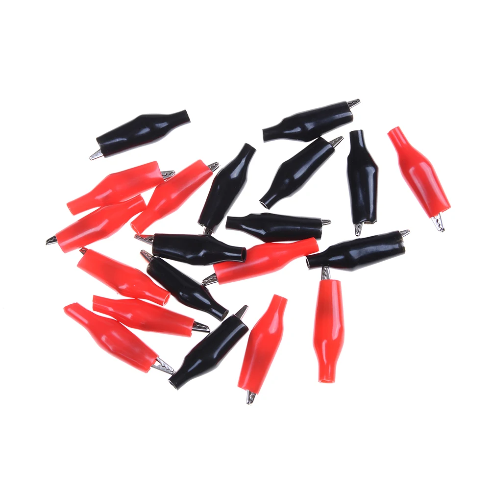 Hot 20 PCS Black Red Soft Plastic Coated Testing Probe Alligator Clips Crocodile Test Clip Wholesase