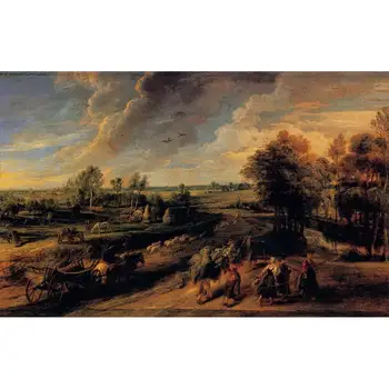 

2 Hand Painted Art Paintings by Teachers - farm workers return from fields Peter Paul Rubens landscape - Oil Painting on Canvas