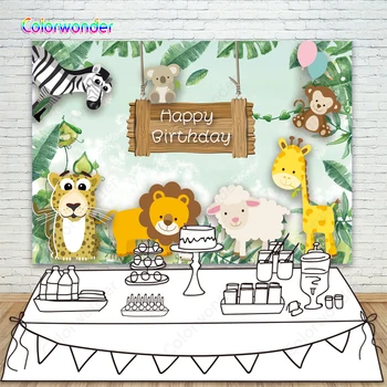 

Tropical Jungle Safari Party Zoo Background Photography for Happy Birthday Party Rustic Woodland Animals Baby Shower Backdrop