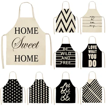 

1Pcs Black and White Geometric Letter Kitchen Aprons Cotton Linen Unisex Home Cooking Baking Shop Cleaning Bibs 53*65cm
