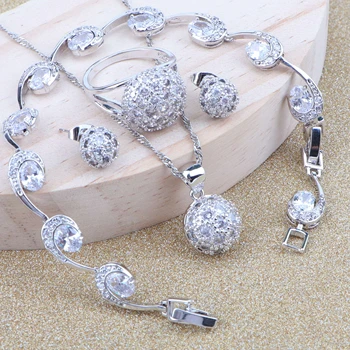 

White Zirconia Bridal Jewelry Sets Silver 925 Wedding Costume Jewellery Earrings Bracelets Bridal Rings Necklace Set For Women