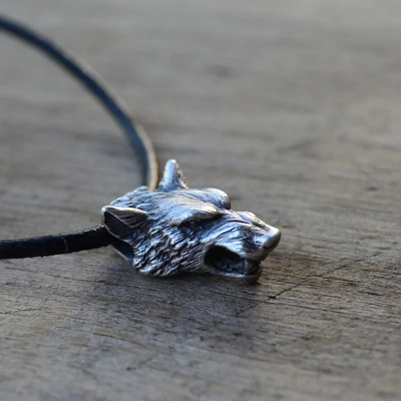 Viking-Silver-Wolf-Head-Pendant-Necklace-Vintage-Animal-Jewelry