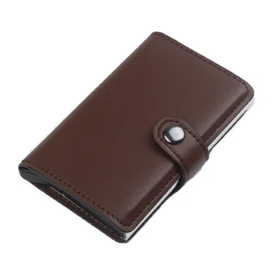 Brown RFID автоматический кожаный бумажник кредитный держатель для карт чехол алюминиевый сплав анти-дегаузсинг Противоугонный RFID банк Кредитная карта Tarjetero - Цвет: Brown