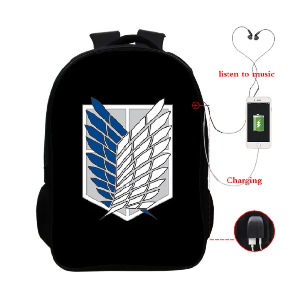 Anime Backpack Attack on Titan Bag Canvas Rucksack USB Fashion Port Headphone Book Laptop mochila feminina | Багаж и сумки