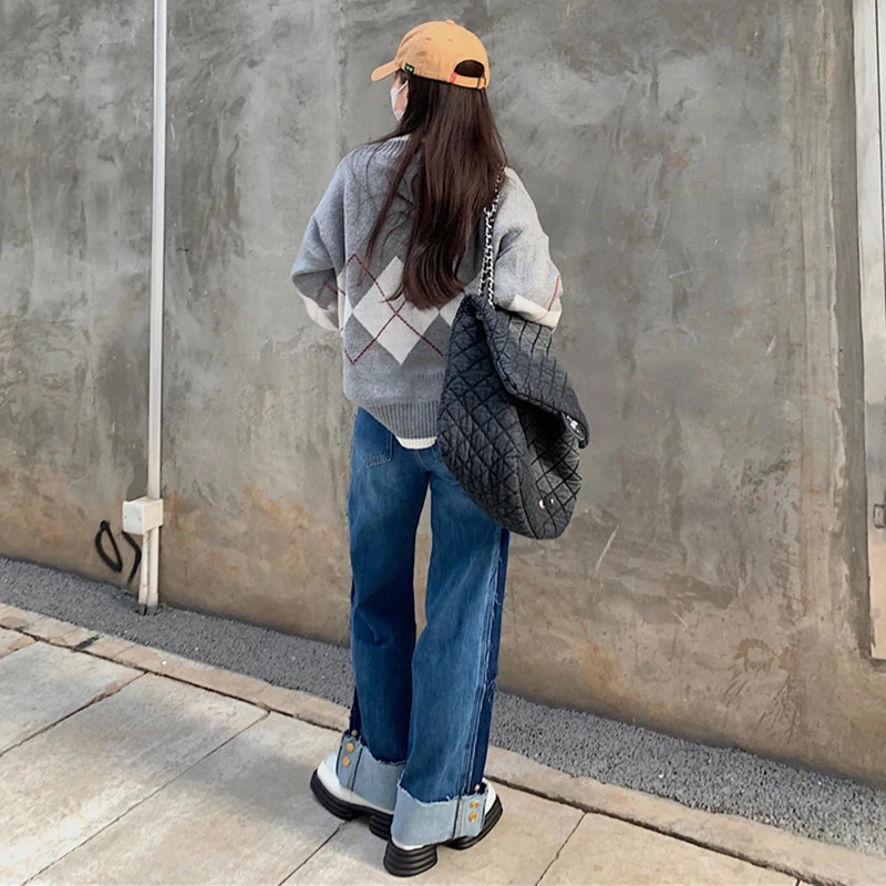 Patchwork Baggy Jeans Women Loose Streetwear Blue Pants 2021 Oversized Jeans Female Pants High Waist Jeans Trousers