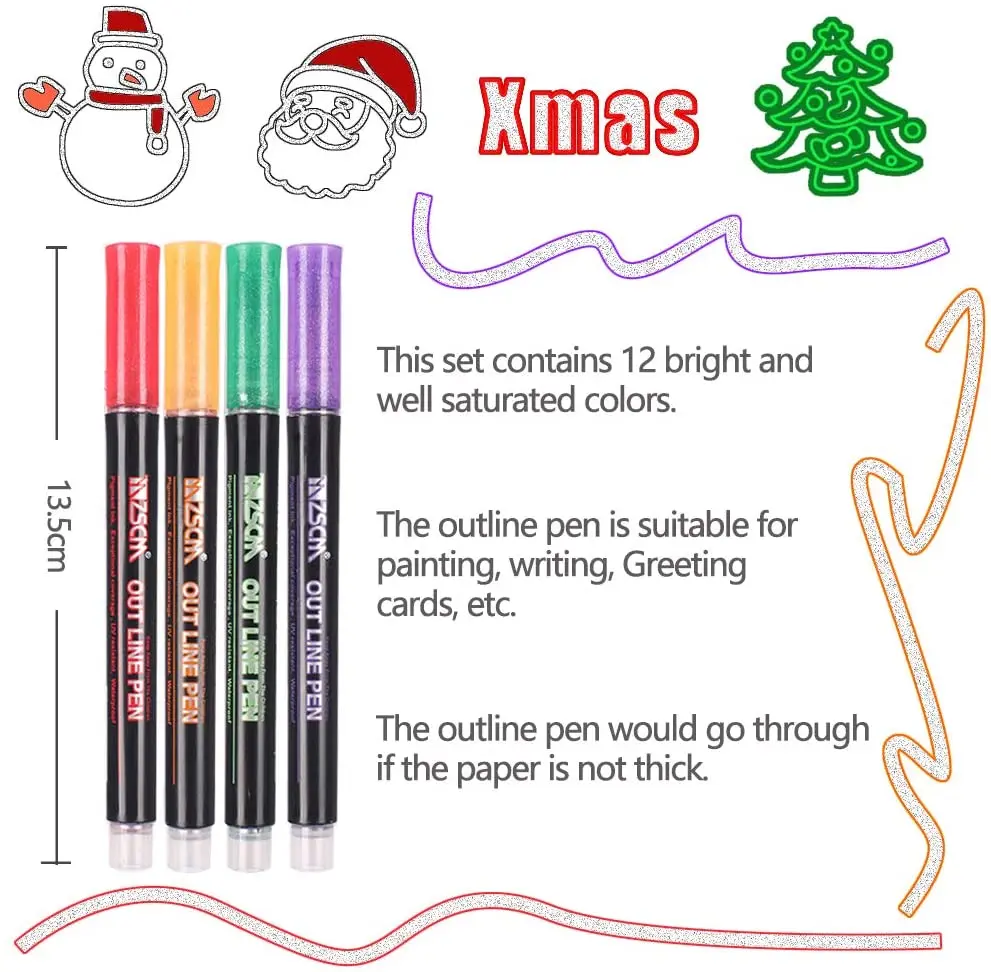 12 цветов металлический маркер контурная ручка блестящий красочный DIY альбом