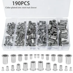 Kit d'écrous filetés en aluminium, 190 pièces/ensemble, M3 M4 M5 M6 M8 M10, Rivets multi tailles à tête plate 