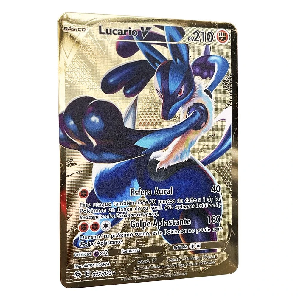 Lucario V Golden Pokemon Cards In Spanish Iron Metal Pokmo Letters Kids  Gift Game Collection Cards Español Toys Rainbow - Game Collection Cards -  AliExpress