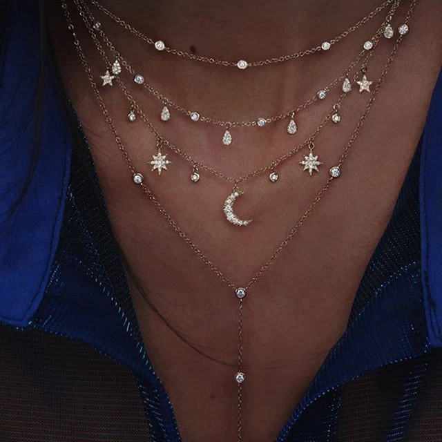 Bohemian Multi-layer Moon Star Necklace For Women Gold Color 2020 Vintage Pendants Necklaces Geometry Chokers Jewelry Gift 4