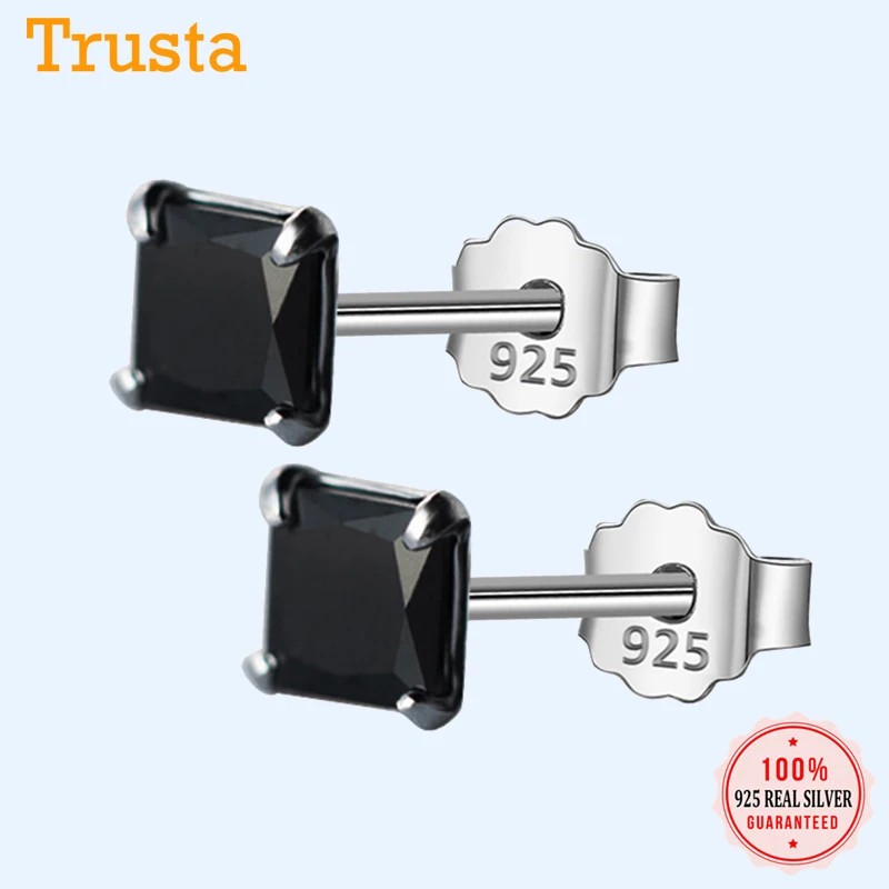 Trusta 925 пробы серебряные ювелирные изделия модные милые миниатюрные 4 мм X 4 мм черные квадратные серьги-гвоздики подарок для девочек детей леди женщин DS31