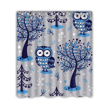 

Childish Owls Home Fashion Design Curtain Polyester Waterproof Fabric with 12 Rust Proof Hooks,ches