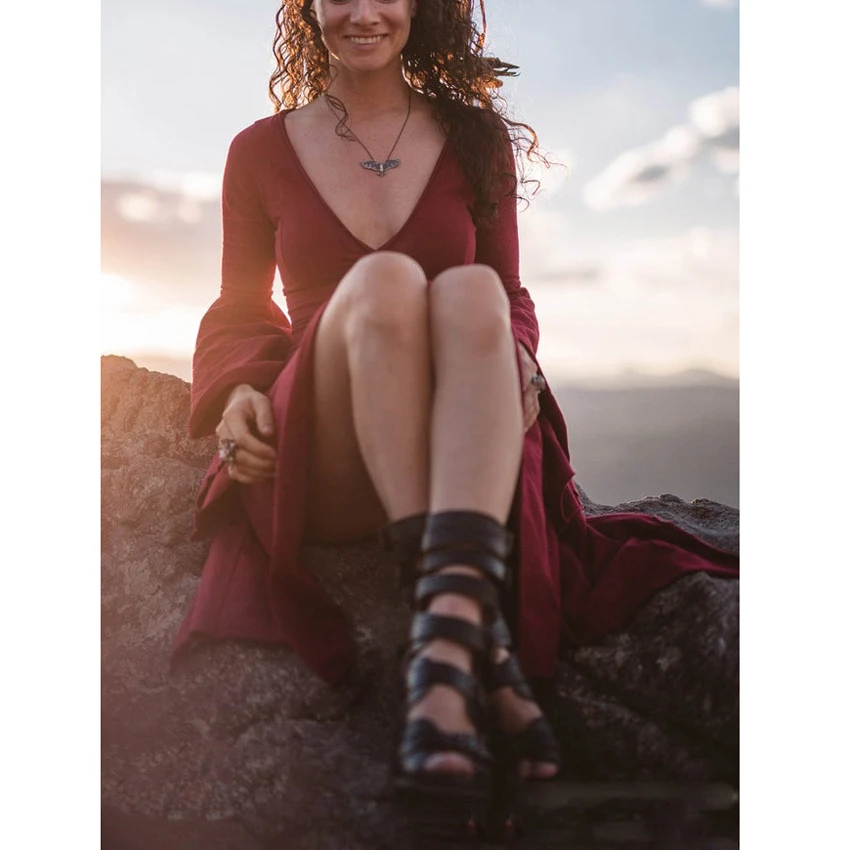 Women-Vintage-Dress-Sexy-Casual-Irregular-Latern-Sleeve-Robe-V-neck-Medieval-Clothes-Loose-Vestidos-Funny (2)