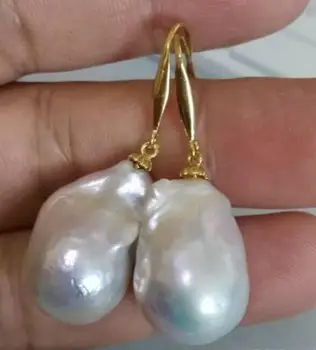 

Jewelry Free Shipping AAA 20x13mm South Sea White Baroque Pearl Earrings
