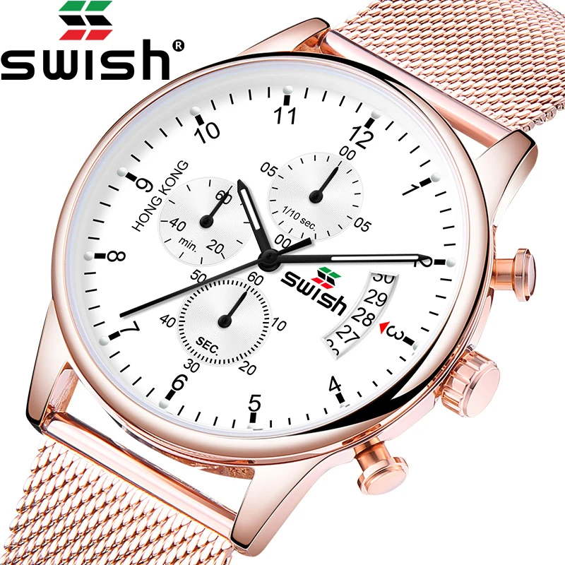 SWISH 2020 розовое золото часы мужские роскошные нержавеющая сталь Спортивные