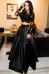 New Black Long Skirt 2pcs Sexy Women Elegant Formal Prom Long Dress sets Evening Party Lace Tops Long Maxi Ball Gown Skirt Hot