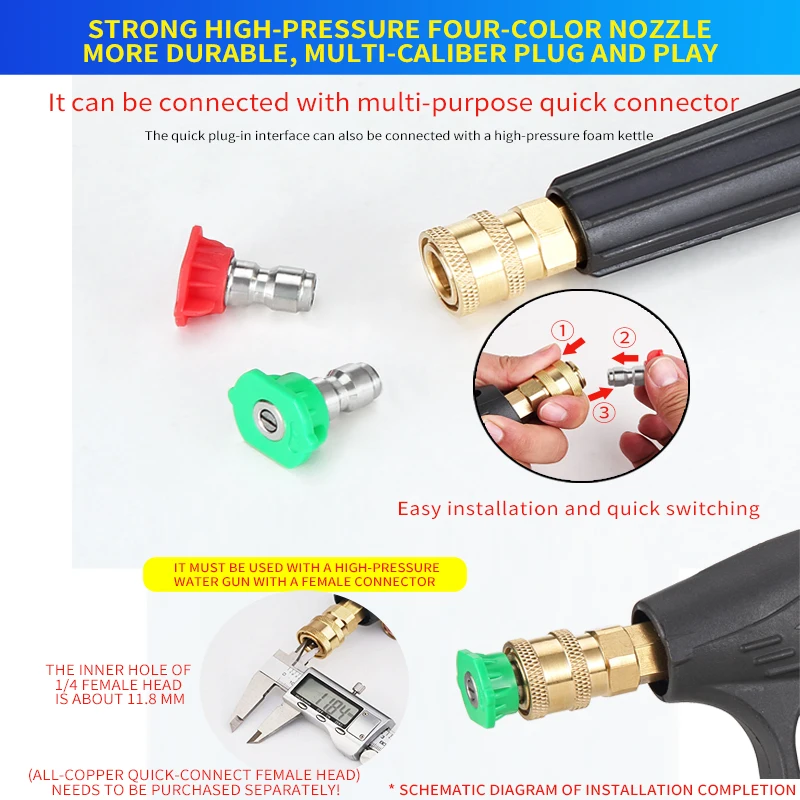 High Pressure Mix Color Quick Connector 1/4" Car Washing Metal Jet Lance Nozzle For Water Gun 3