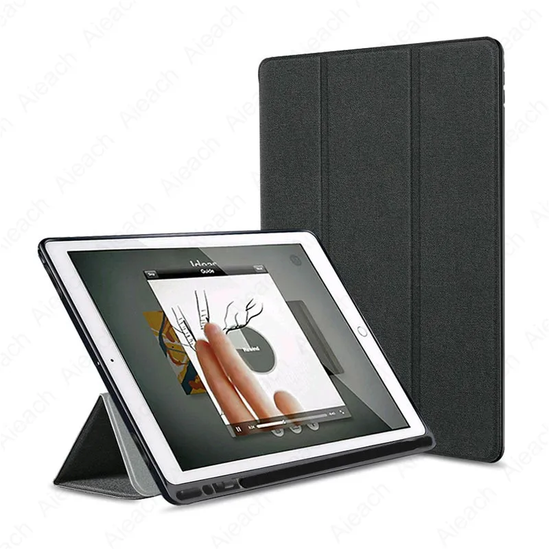 Black Для iPad 7th 10," Чехол с карандашом держатель ткань Текстура Кожа Мягкий силиконовый чехол для iPad 10,2 чехол Автоматический Режим сна/пробуждения - Цвет: Black