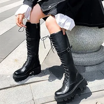 

Classics Autumn Winter Knee-High Boots Non-Slip Cozy Platform Shoes For Women Leisure Solid Large Size High Heels Bottes Femme