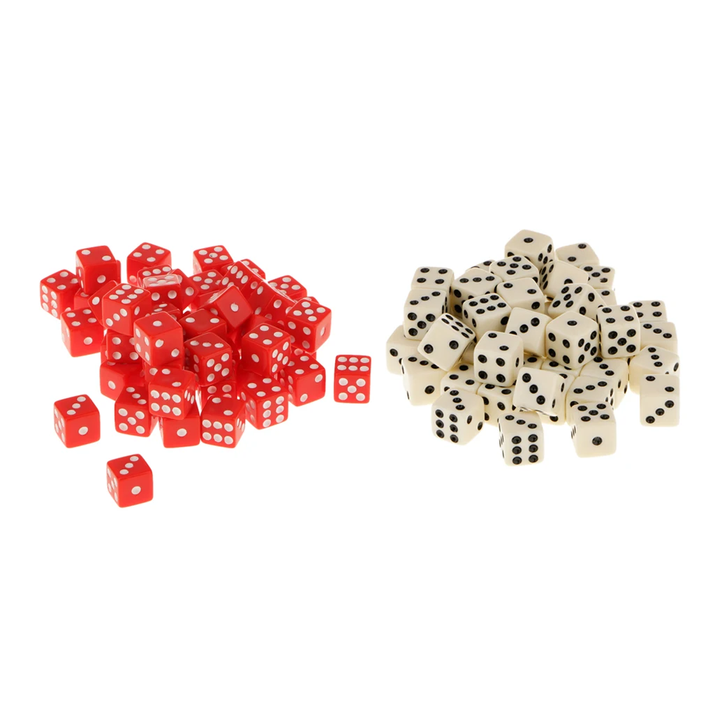100x Dotted Six Sided D6 Dice Set 12mm Acrylic for Dungeons and Dragons Game