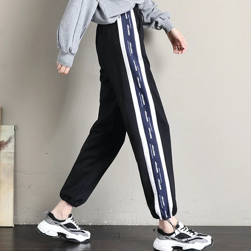 

Wide-leg Pants Casual Loose Cotton Straight Pants for Women Side Stripes Sweatpants Joggers Baggy Pants Trousers Joggings