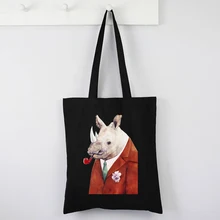 Rhinoceros Canvas Tote Bag Eco Friendly Animal Prints Fashion Tote Bag Reusable Rhinoceros Cute Reuseable Shopping Bags Cute