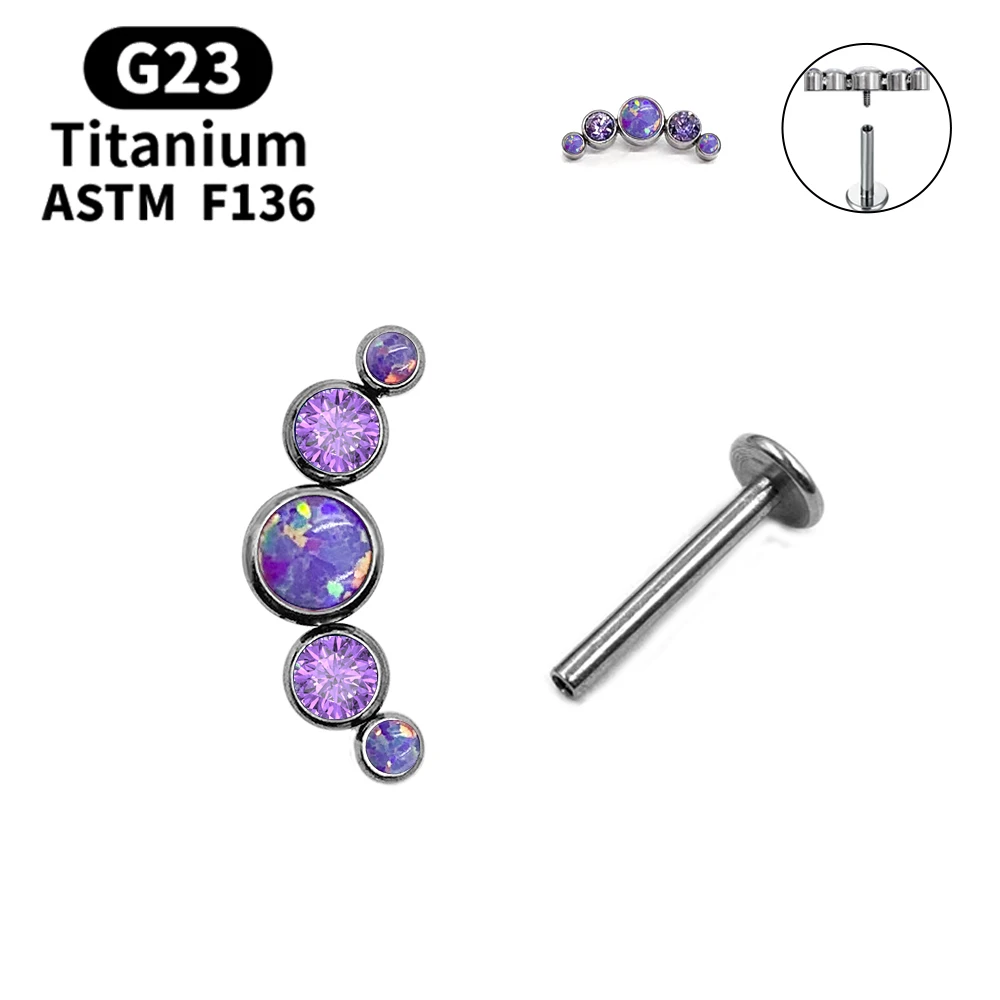2021 Cute Colorful Opal Earrings G23 F136 Titanium Earrings Lip Piercing Labret Spiral Cartilage Earrings for Girls Holiday Gift 