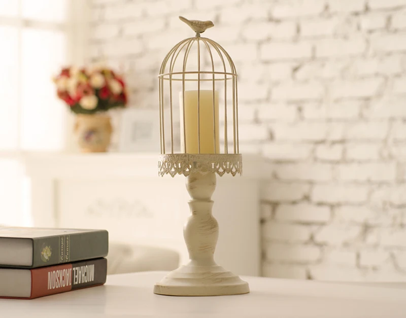 European-style retro iron candlestick American country lace bird cage candle holder wedding home accessories model room decorati